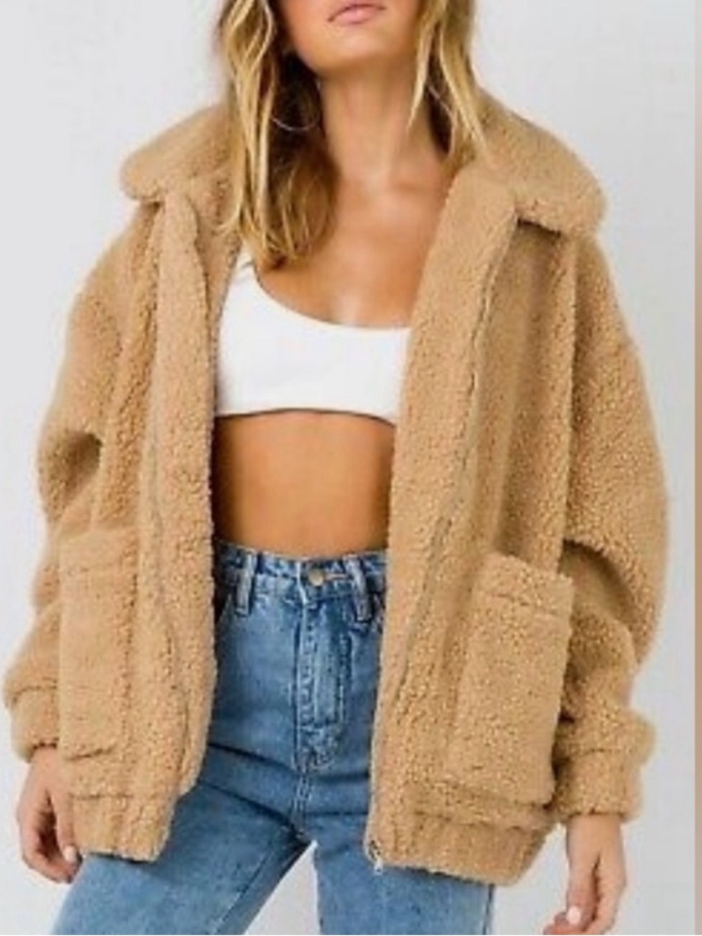 I.AM.GIA Pixie Coat sherpa fleece caramel brown zip-up jacket Sz L